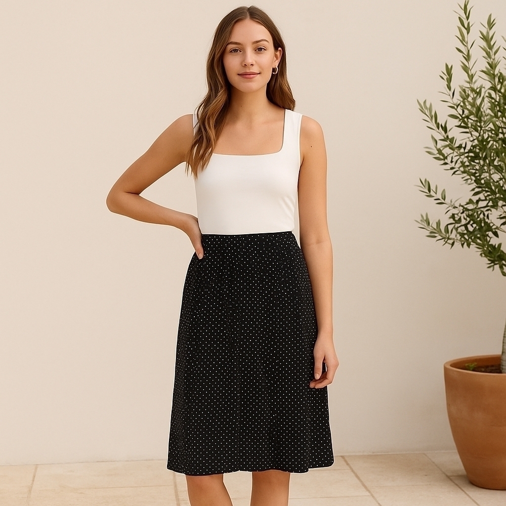 Polka Dot A-Line Skirt with Button Front - XL - EUC